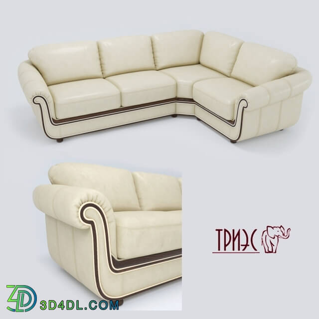 Sofa - Corner leather sofa with wooden decor Diana-4 _TRIES Factory_