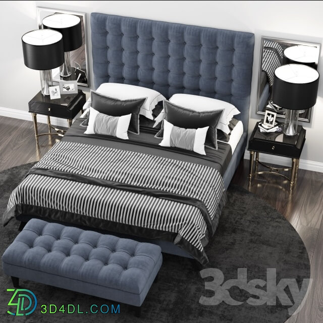 Bed - Bed TOV Furniture Eden Grey Velvet Tufted