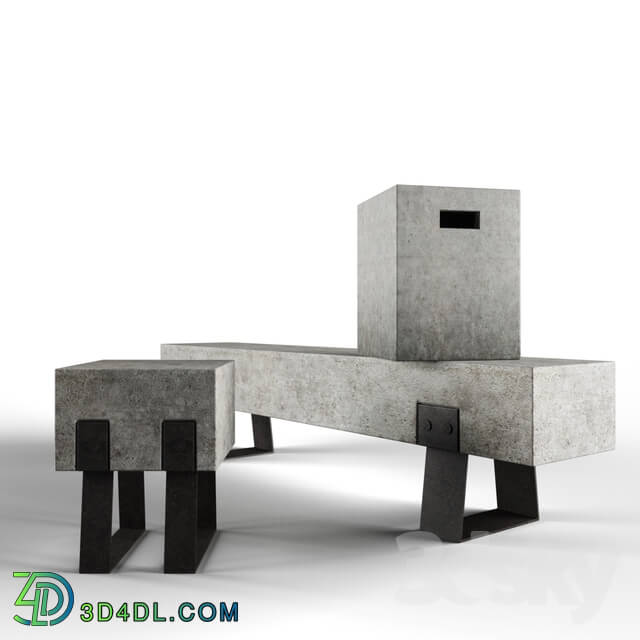 Chair - Modrest Haring Modern Concrete Set. Bench_ Yem Dining Stool_