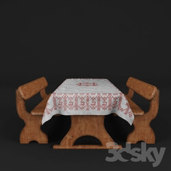 Table _ Chair - Table with a tablecloth and shops 