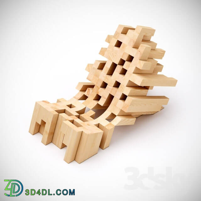 Arm chair - BUTAKE WOODEN PIXELLATED LOUNGE CHAIR