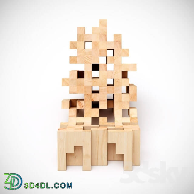 Arm chair - BUTAKE WOODEN PIXELLATED LOUNGE CHAIR