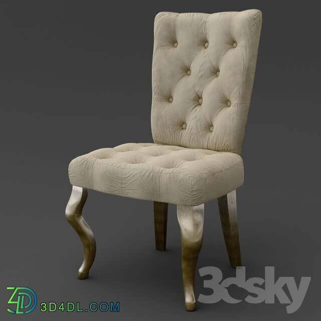 Chair - OM Chair on bent legs FratelliBarri VENEZIA in decoration silver leaf_ varnished champagne_ fabric beige velor _R6012A-53__ FB.CH.VZ.63