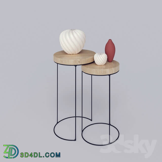 Table - SET OF WOODEN TABLES WITH IRON SHELVES _2 pcs._