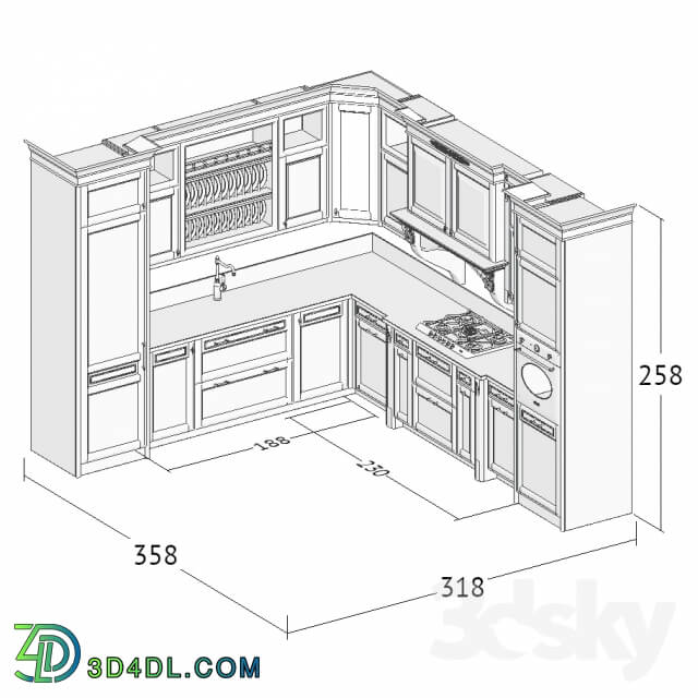 Kitchen - Corner classic kitchen. Alexander Tischler.