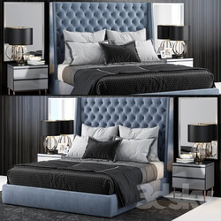 Bed - Sandringham Velvet Upholstered Winged Bed 