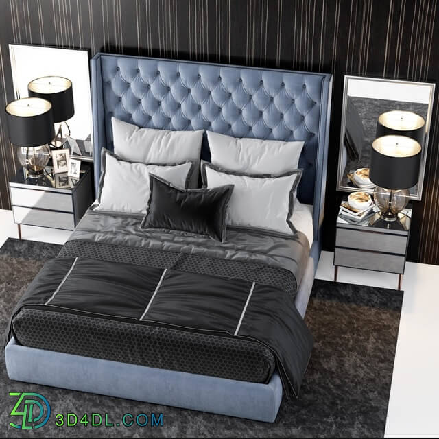 Bed - Sandringham Velvet Upholstered Winged Bed