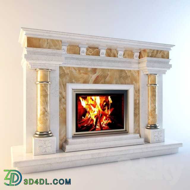 Fireplace - Fireplace of marble with Onyx inserts.