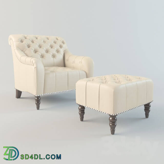 Arm chair - Brady Tufted Leather Chair _amp_ Ottoman