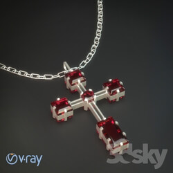 Other decorative objects - Silver cross with rubies 