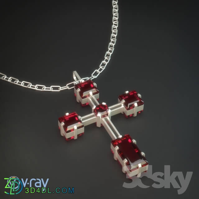 Other decorative objects - Silver cross with rubies