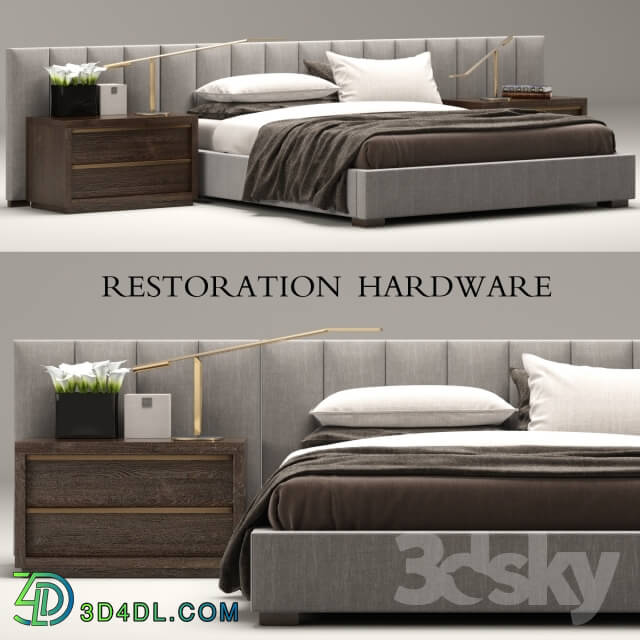 Bed - RH Modern custom vertical channel extended headboard bed