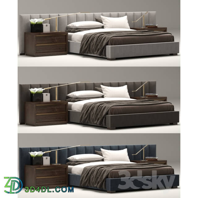 Bed - RH Modern custom vertical channel extended headboard bed