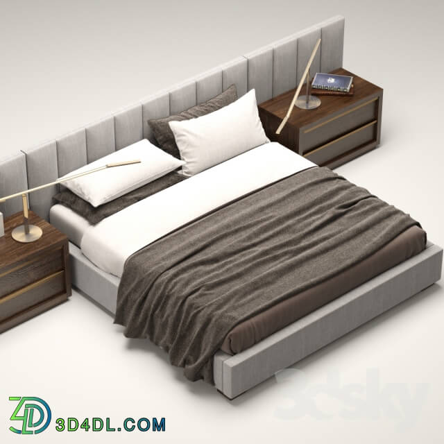 Bed - RH Modern custom vertical channel extended headboard bed