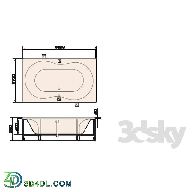 Bathtub - PAA FANFARA 1850mm x 1100mm x 650mm _max. 660mm_