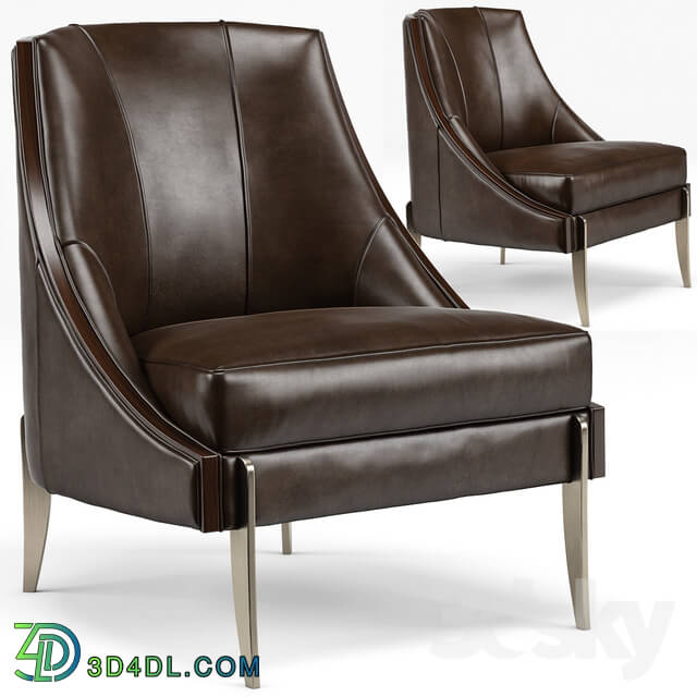 Arm chair - Keene Modern Classic Espresso Brown Leather Bronze Arm Chair