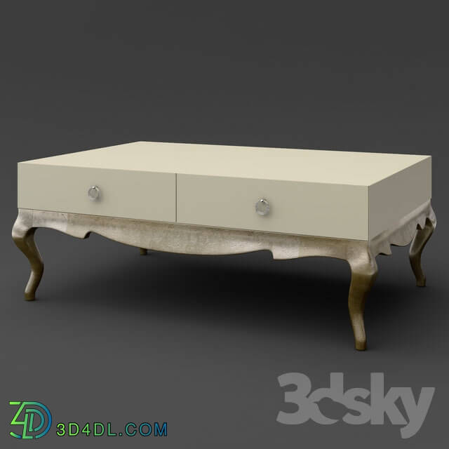 Table - OM Coffee table on curved legs FratelliBarri VENEZIA in finishing pearl cream_ silver leaf_ varnished champagne_ FB.ET.VZ.51