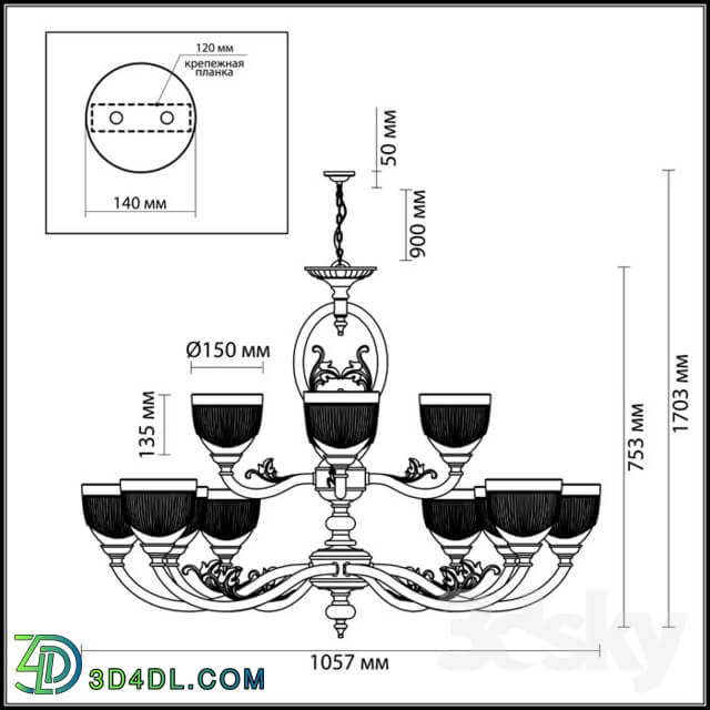 Ceiling light - Chandelier ODEON LIGHT 3998_12 PIEMONT