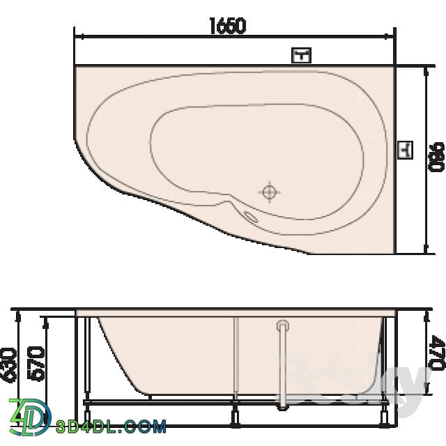 Bathtub - PAA MAMBO 1650mm x 980mm x 630mm