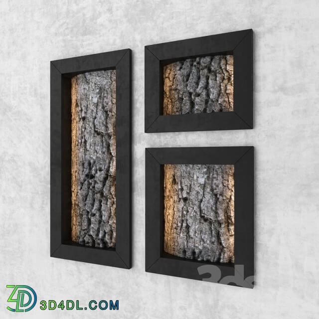 Frame - Wall panel with bark of wood