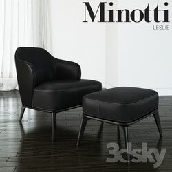 Arm chair - Minotti - Leslie armchair with ottoman leather 