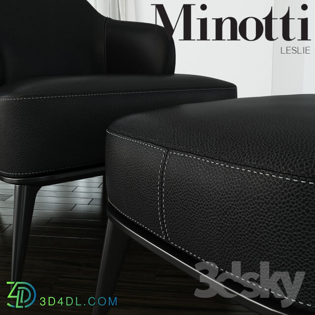 Arm chair - Minotti - Leslie armchair with ottoman leather