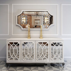 Sideboard _ Chest of drawer - High End Italian White Fretwork Mirrored Sideboard 