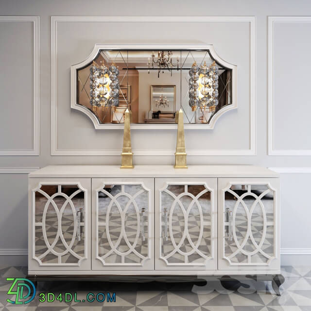 Sideboard _ Chest of drawer - High End Italian White Fretwork Mirrored Sideboard