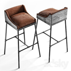 Chair - IRON SCAFFOLD LEATHER STOOL 