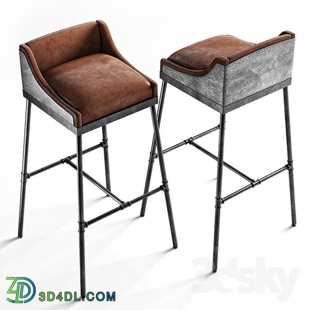 Chair - IRON SCAFFOLD LEATHER STOOL