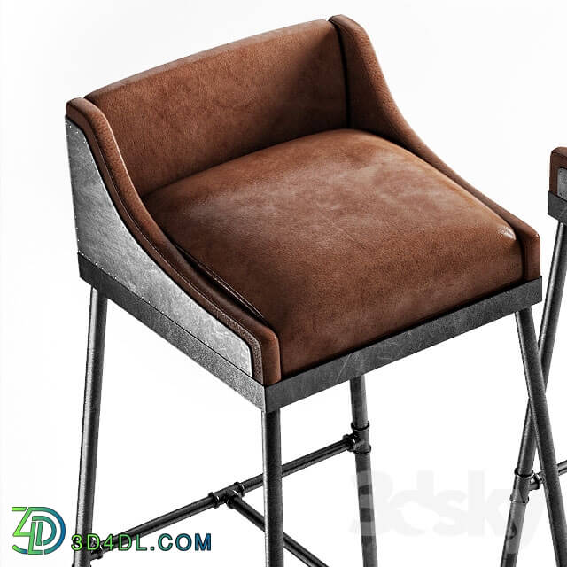 Chair - IRON SCAFFOLD LEATHER STOOL