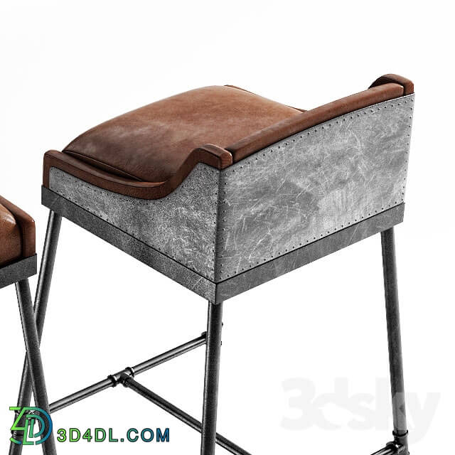 Chair - IRON SCAFFOLD LEATHER STOOL