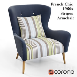 Arm chair - French Chic 1960s Stripes Armchair 