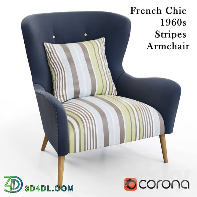 Arm chair - French Chic 1960s Stripes Armchair