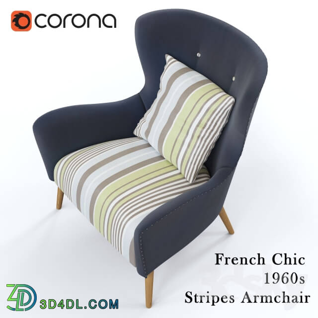 Arm chair - French Chic 1960s Stripes Armchair