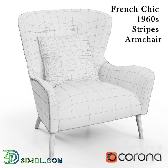 Arm chair - French Chic 1960s Stripes Armchair