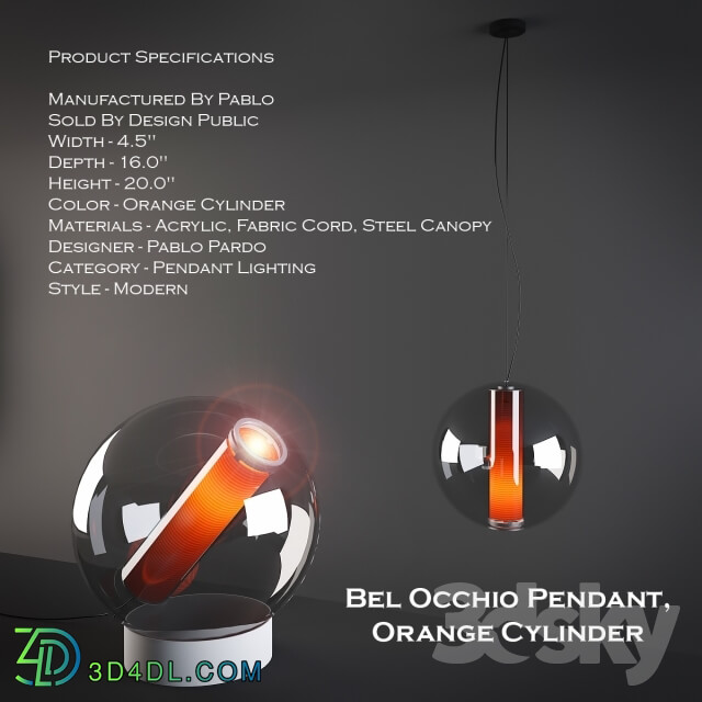 Ceiling light - Bel Occhio Pendant_ Orange Cylinder