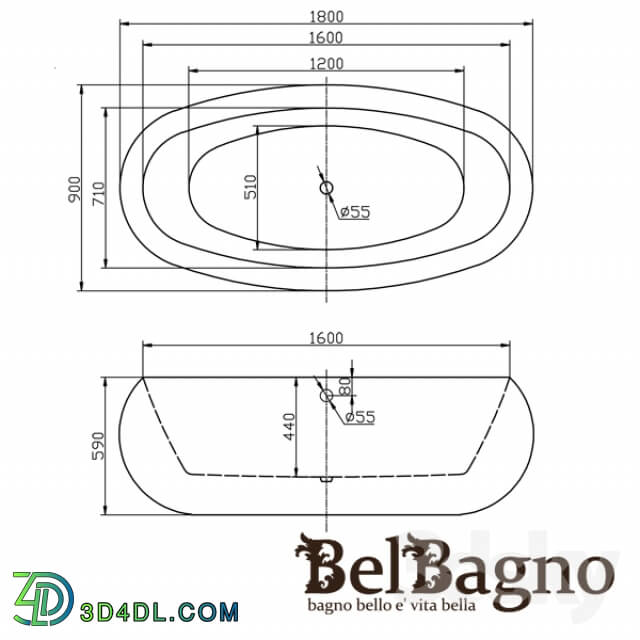 Bathtub - Acrylic bathtub Belbagno BB18