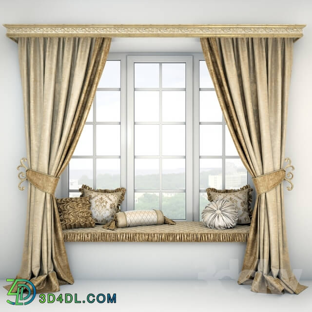 Curtain - Soft quilted sill with cushions and curtains