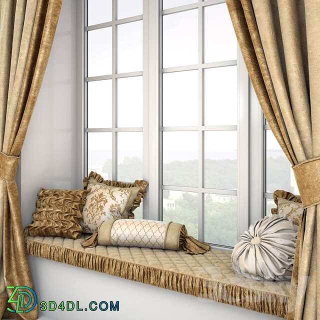 Curtain - Soft quilted sill with cushions and curtains