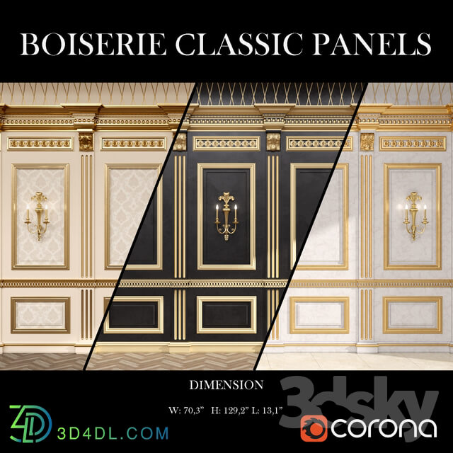 Decorative plaster - Boiserie classic panels and Decorative Crafts Wood Sconce - 1850