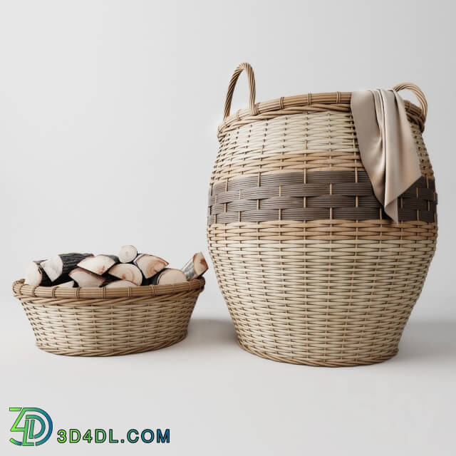 Other decorative objects - Laundry basket_ basket with wood