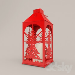 Other decorative objects - Red Flameless Candle Lantern - Christmas Tree Cut Out 