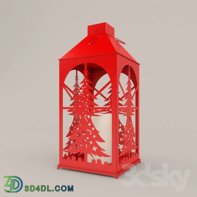 Other decorative objects - Red Flameless Candle Lantern - Christmas Tree Cut Out