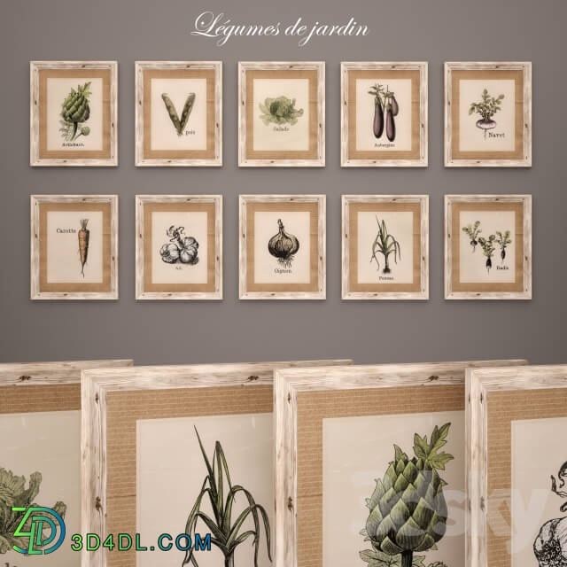 Frame - Collection of 10 paintings _quot_Legumes du jardin_quot_