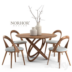 Table _ Chair - NORHOR Bergen round table and Walnut chair 