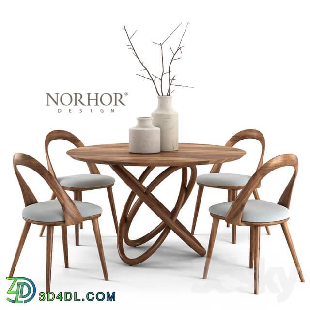 Table _ Chair - NORHOR Bergen round table and Walnut chair