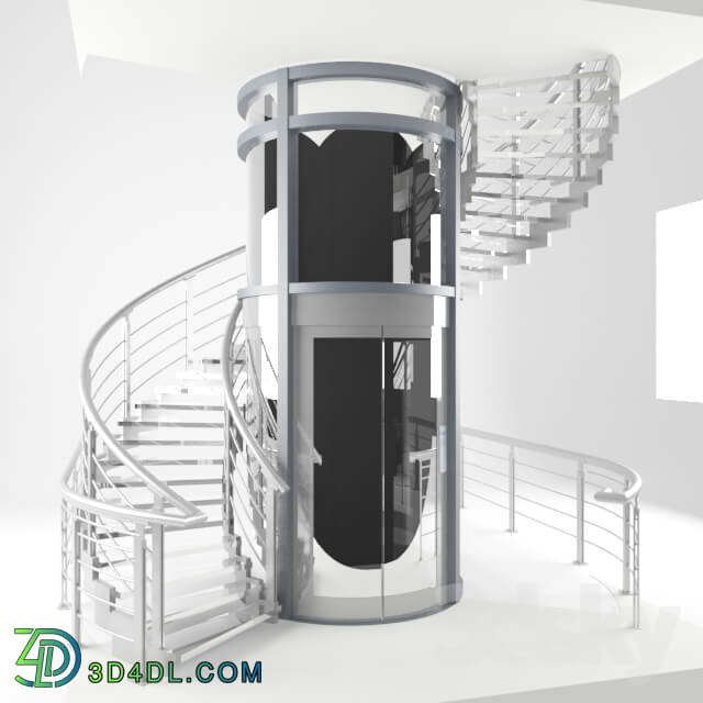 Staircase - a spiral staircase and elevator round