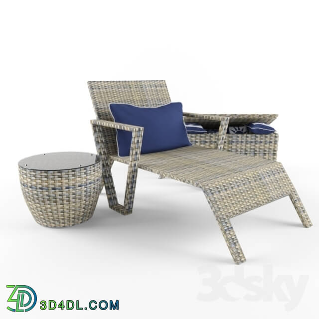 Other architectural elements - Wicker single chaise longue with table and chest