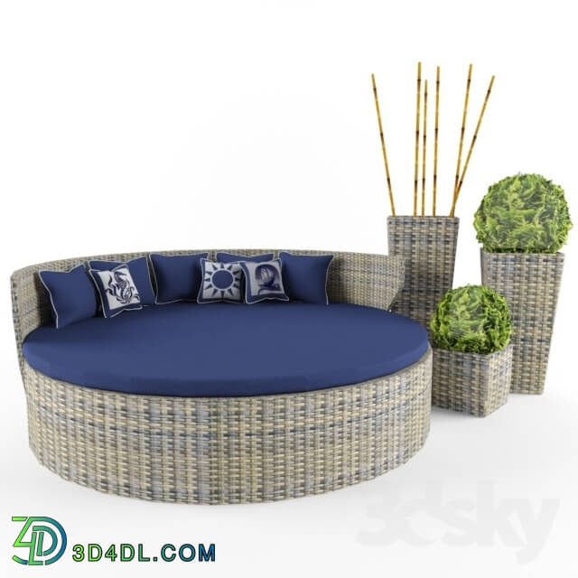 Other architectural elements - Braided round chaise longue and flowerpot with tuya